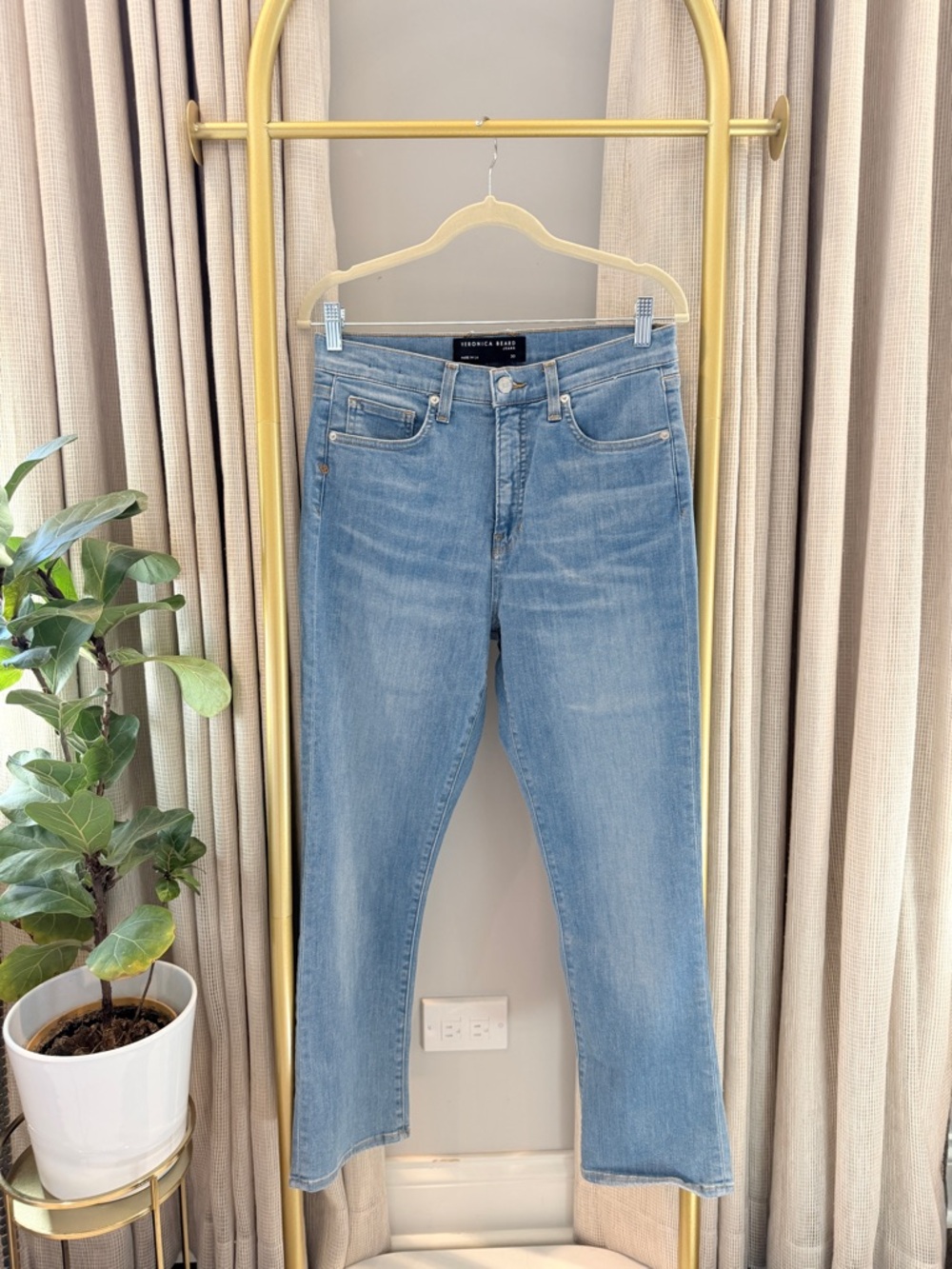 VERONICA BEARD Carly Kick Flare High Rise Light Wash Jeans